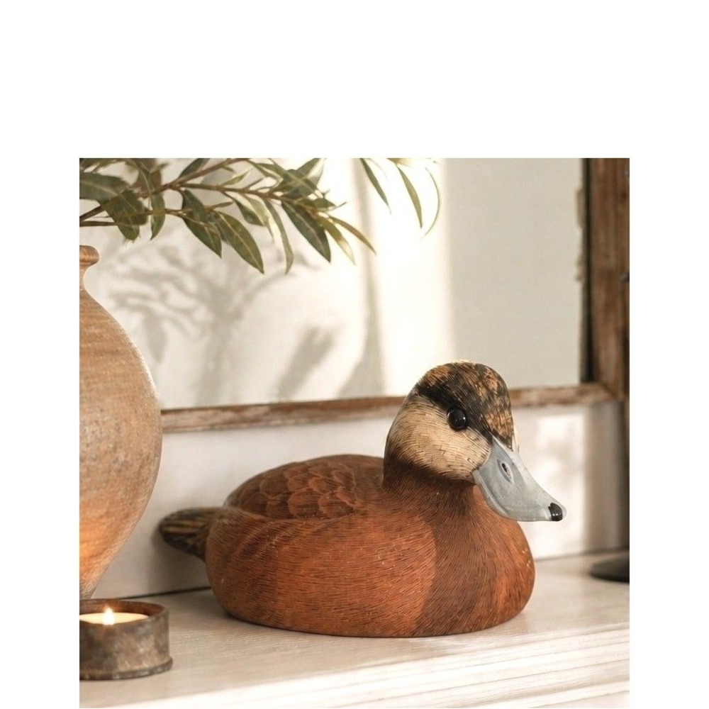 American Wildlife Fowl Series Duck Decoy Ruddy Duck Figurine Brown Blue 9"